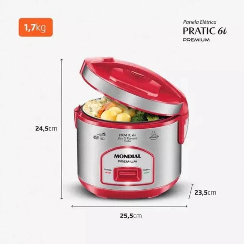 Panela de arroz pratic Pe-45-6x vermelho e inoxidável 220v para cozinha preparação de alimentos fabricante de arroz lancheira elétrica fritar ar