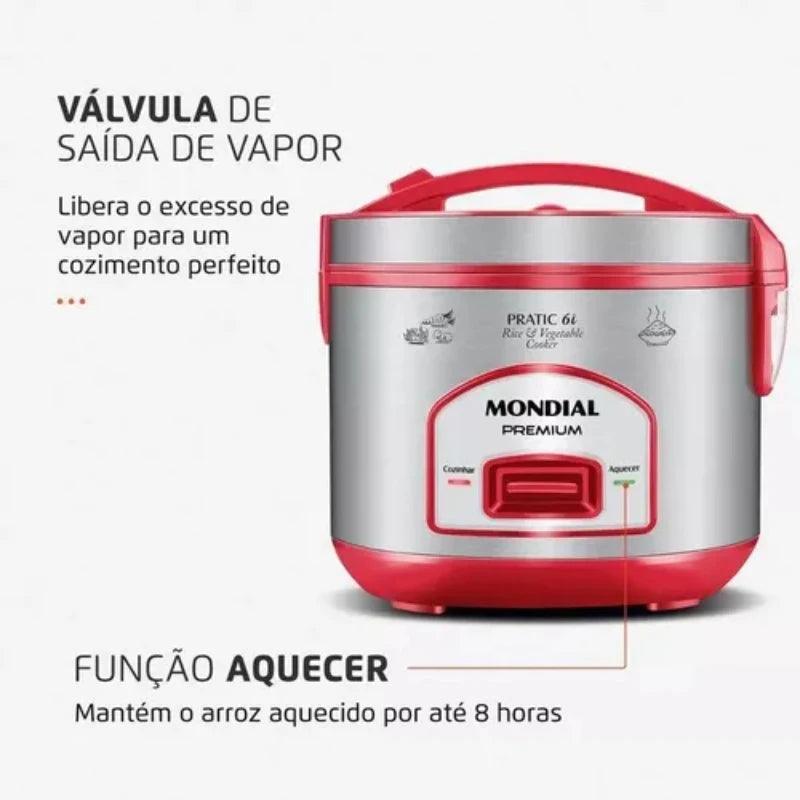 Panela de arroz pratic Pe-45-6x vermelho e inoxidável 220v para cozinha preparação de alimentos fabricante de arroz lancheira elétrica fritar ar